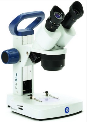Euromex Stereomikroskop EduBlue mit 1x/3x Objektivrevolver und Auf- & Durchlichtbeleuchtung (Zahnstangenstativ). Rabattiert.