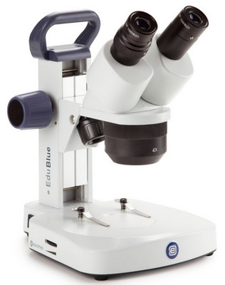 Euromex Stereomikroskop EduBlue mit 1x/2x/4x Objektivrevolver und Auf- & Durchlichtbeleuchtung (Zahnstangenstativ). Rabattiert.