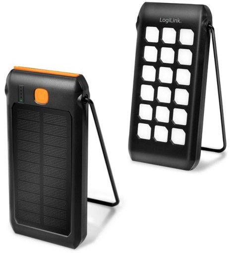 LogiLink PowerBank 10.000 mAh 1x USB-A QC 1x USB-C PD mit Solar-Ladepanel und LED-Fl�chen- (wei�) und SOS-Licht (rot).